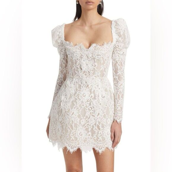 NWOT BRONX AND BANCO Colette White Lace Long Sleeve Mini Wedding Bridal Dress - Picture 5 of 16